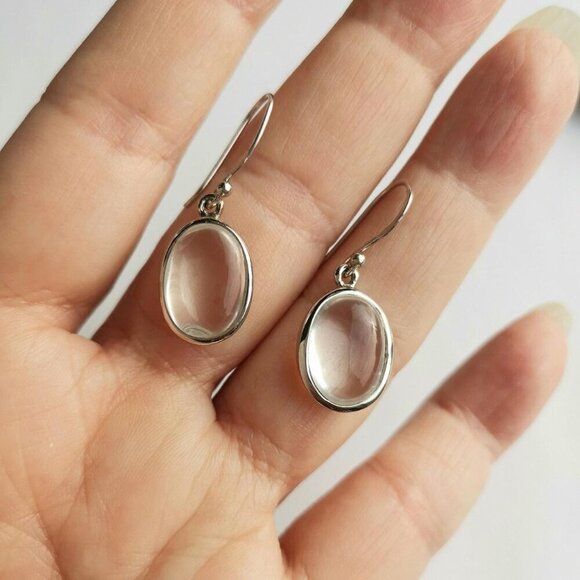 Sterling Silver Clear Quartz Drop Earrings New - Picture 3 of 3